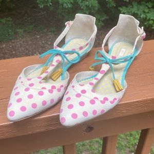 Boden leather pink and white polka dot shoes. Good condition.